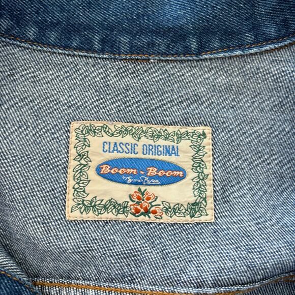 Boom Boom Denim Jacket Women Large/XL Blue Faux Diamond Stud Western Style Wear - Picture 4 of 9